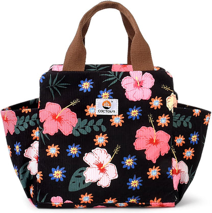 CaCTOUR Lunch Box for Women Girls Teens,Cute Lunch Box Cooler Bag, Portable Insulated Small Lunch Bag Women Reusable Corduroy Lunch Tote for Work/Travel/Picnic/School (Dog Green,Small)