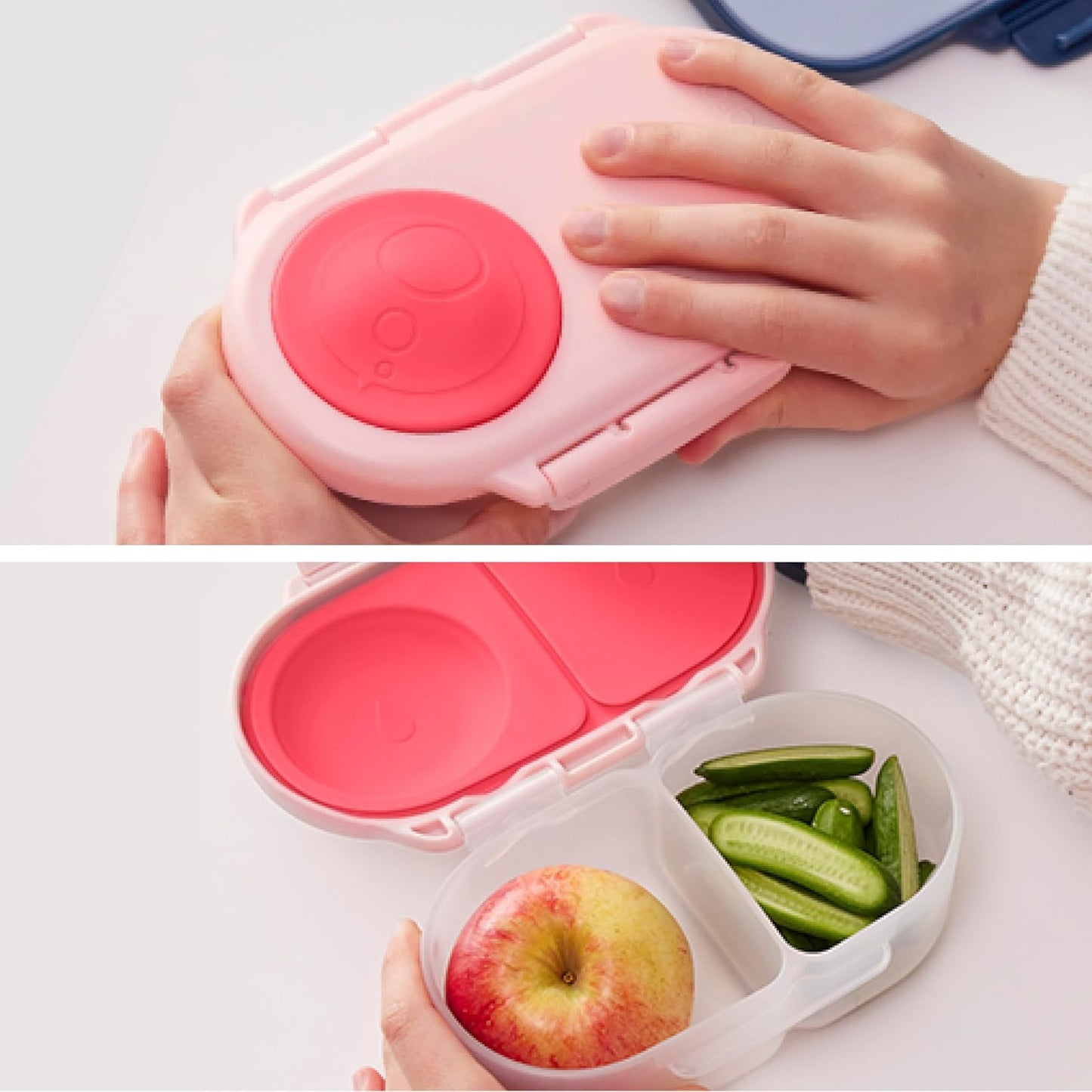 b.box Snack Box 2-Pack - Leak Proof Mini Bento Box for Kids & Toddlers, 2 Compartment Snack Containers for Kids, Dishwasher Safe, BPA-Free, PFAS-Free, Ages 4mo+, 1 3/4 Cup Each (Strawberry + Lilac)