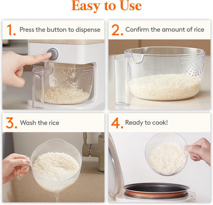 Lifewit Rice Dispenser 25 Lbs(11.3kg), Rice Storage Container Sealed Moisture Proof with Measuring Cup for Kitchen Pantry Household, BPA-Free, 1 Pack Grey