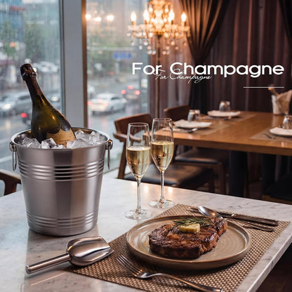 meekoo 10 Set 5.3 QT / 5 L Ice Bucket with Scoop Bulk, Stainless Steel Champagne Ice Bucket for Parties Insulated Wine Chiller Buckets with Handle to Keep Frozen Longer, Ideal for Cocktail Bar Wine