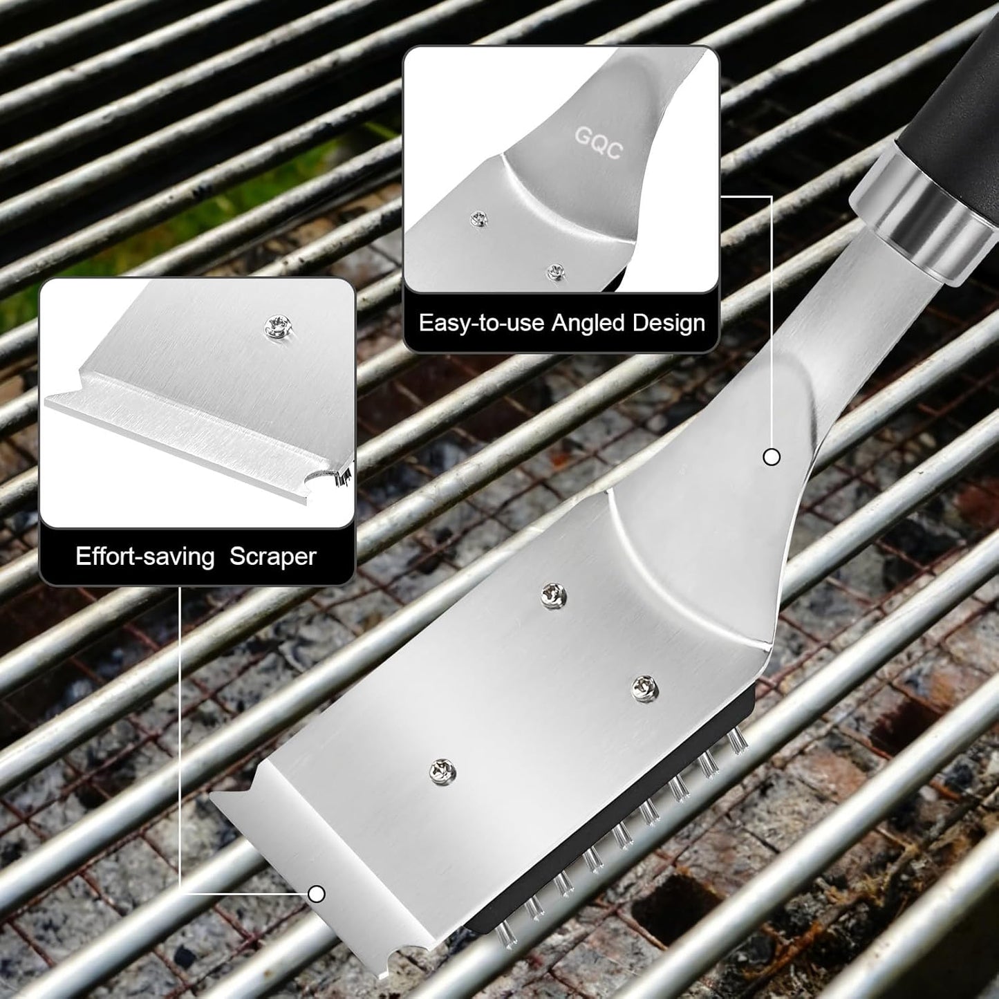 Grill Brush and Scraper for Barbecue – Grill Brush for Outdoor Grill with Extended, Large Handle and 2 Replaceable Stainless Steel Bristles Head –No Scratch- BBQ Grill Brush for Any Grill