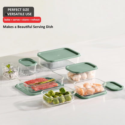 EATEX Grooved Base Glass Meal Prep Containers, 12 Pack Glass Food Storage Containers with Lids for Meal Prep & Lunch, Microwave Oven Freezer Dishwasher Safe, Anti Moisture Non-Stick Design - Black