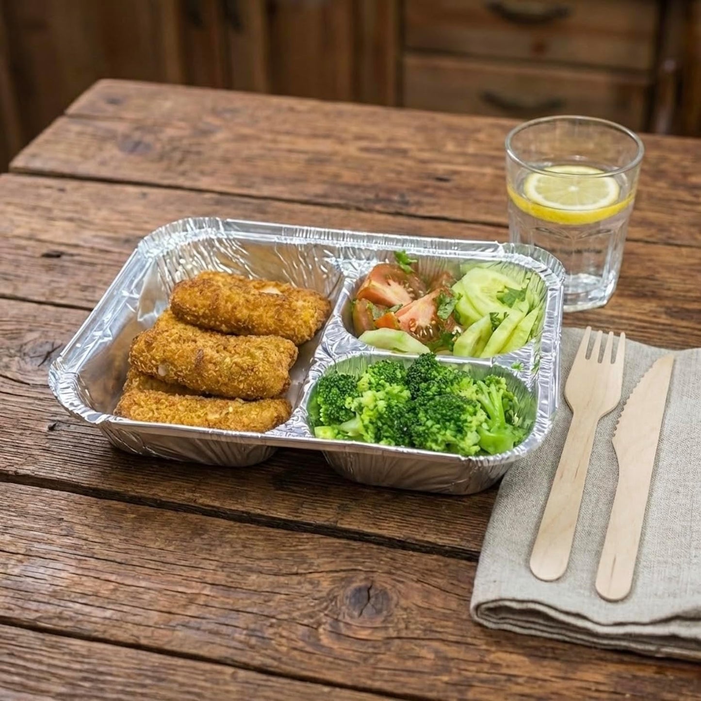 The Baker Celebrations 3 Compartment Aluminum Foil Trays with Lids [30] Pack - 20 oz Disposable Divided Meal Prep Containers - To Go TV Dinner Plates for Takeout & Freezer - Made in USA (8.5" x 6.5")