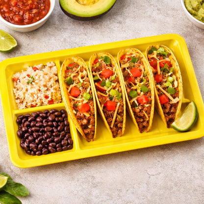 Set of 3 Taco Holder Plates – Plastic Divider Taco Trays with Stand-Up Slots, BPA-Free, Dishwasher & Microwave Safe