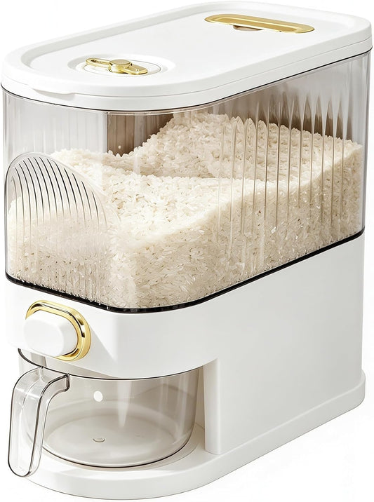 Gagee 11 Lbs Rice Dispenser, Clear | Grain Container Storage, With Lid, Measuring Cylinder, Moisture Proof, Household Cereal Dispenser Bucket