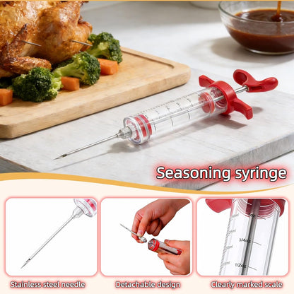 Meat Injector Syringe with Cleaning Brush,30ml/1oz Capacity Turkey Injector with 3"Needle,1 oz Brining Kit for Effortless Marinating-Perfect for BBQ,Chicken,Thanksgiving Turkey,Steak&Grill