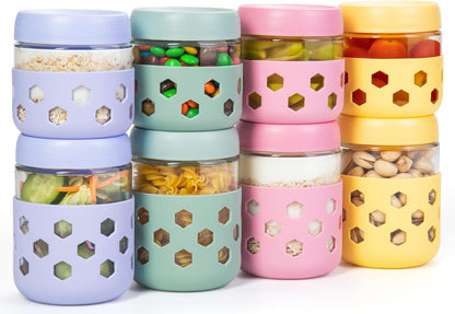 Gemice 6-Pack 10oz Glass Mason Jars with Silicone Sleeves, Airtight BPA-Free Overnight Oats Containers with Lids, Dishwasher Safe Leak-Proof Meal Prep Jars for Chia Pudding, Yogurt, Snacks