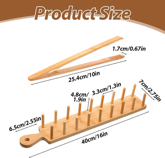 2-Pack Bamboo Taco Holder with Tongs, Each Holds 8 Tacos, Wooden Tacos Rack Tray Stand for Hard or Soft Shells, Burritos, Tortillas, for Taco Night, Party, Kitchen Accessories, Housewarming Gift