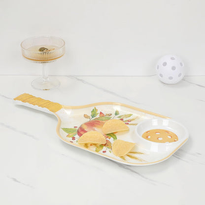UPware Watermelon Melamine Chip and Dip Snack Tray, Summer Fruit Pickleball Paddle Shape Platter for Chips, Salsa, Fruits, and Appetizers, 15.75 x 8 Inch