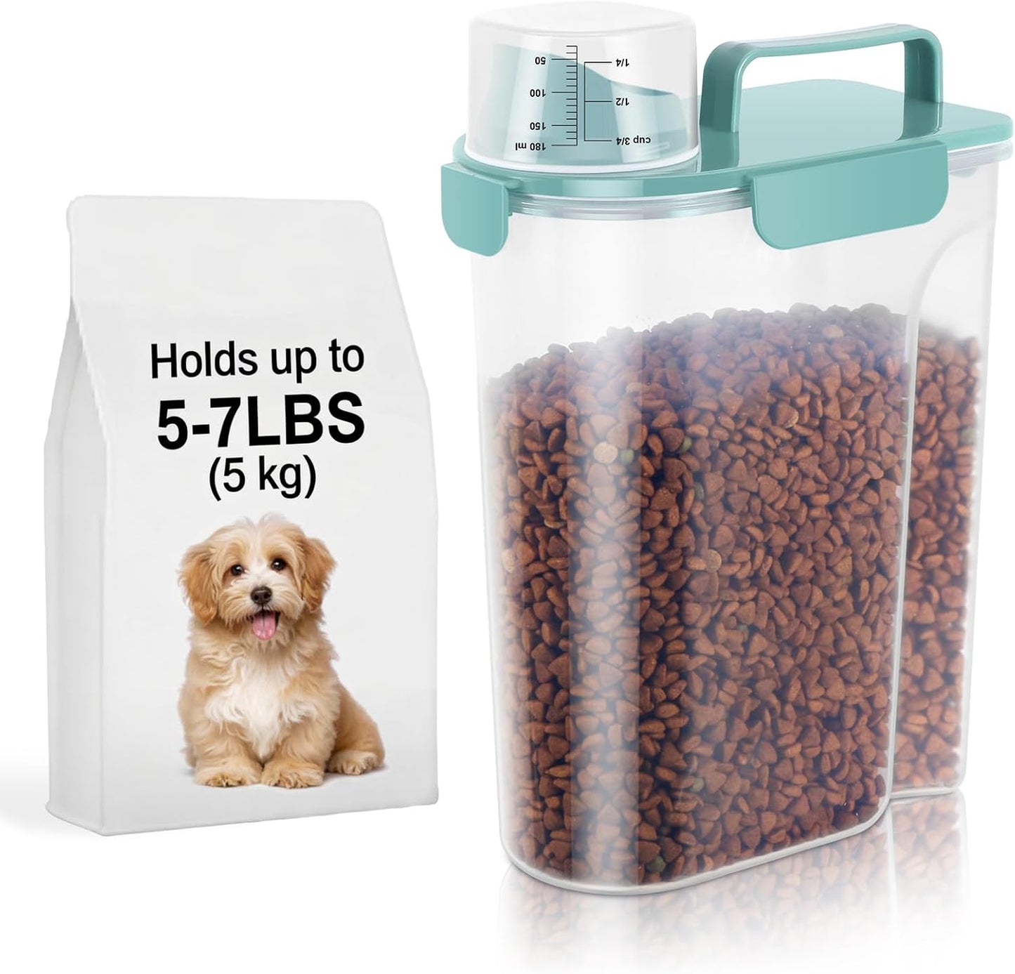 LEAWALK 5-7Lbs Dog Cat Food Storage Container with Upgraded Large Nozzle BPA-free, 4 Snap Seals Plastic Pet Food Storage Containers with Handles are Easy to Clean and Carry