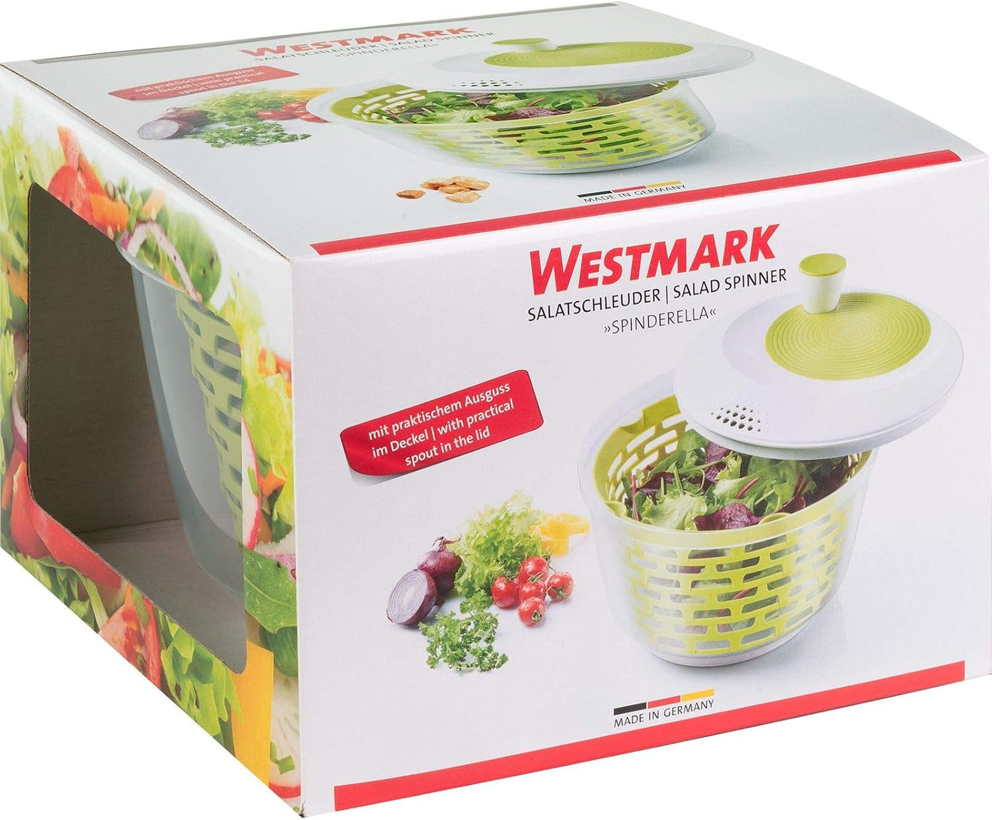 Westmark Salad Spinner, Capacity: 4.4 litres, ø 23.5 cm, Plastic, BPA-Free, Spinderella, Colour: Transparent/White/Green, 243022E1
