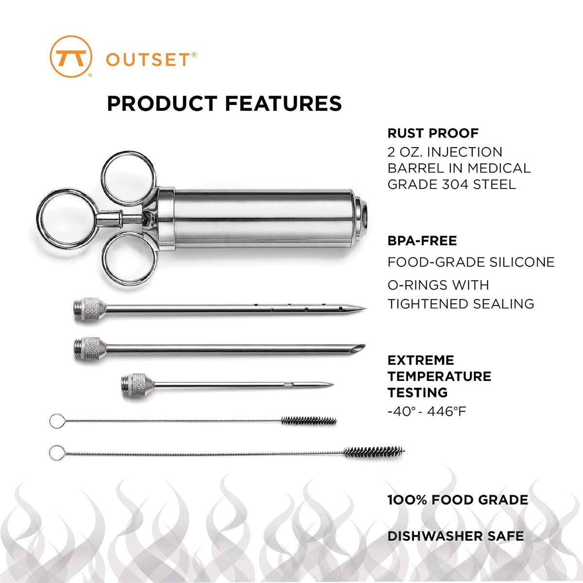 Outset 76456 Stainless Steel Meat Injector, 6-piece, Set