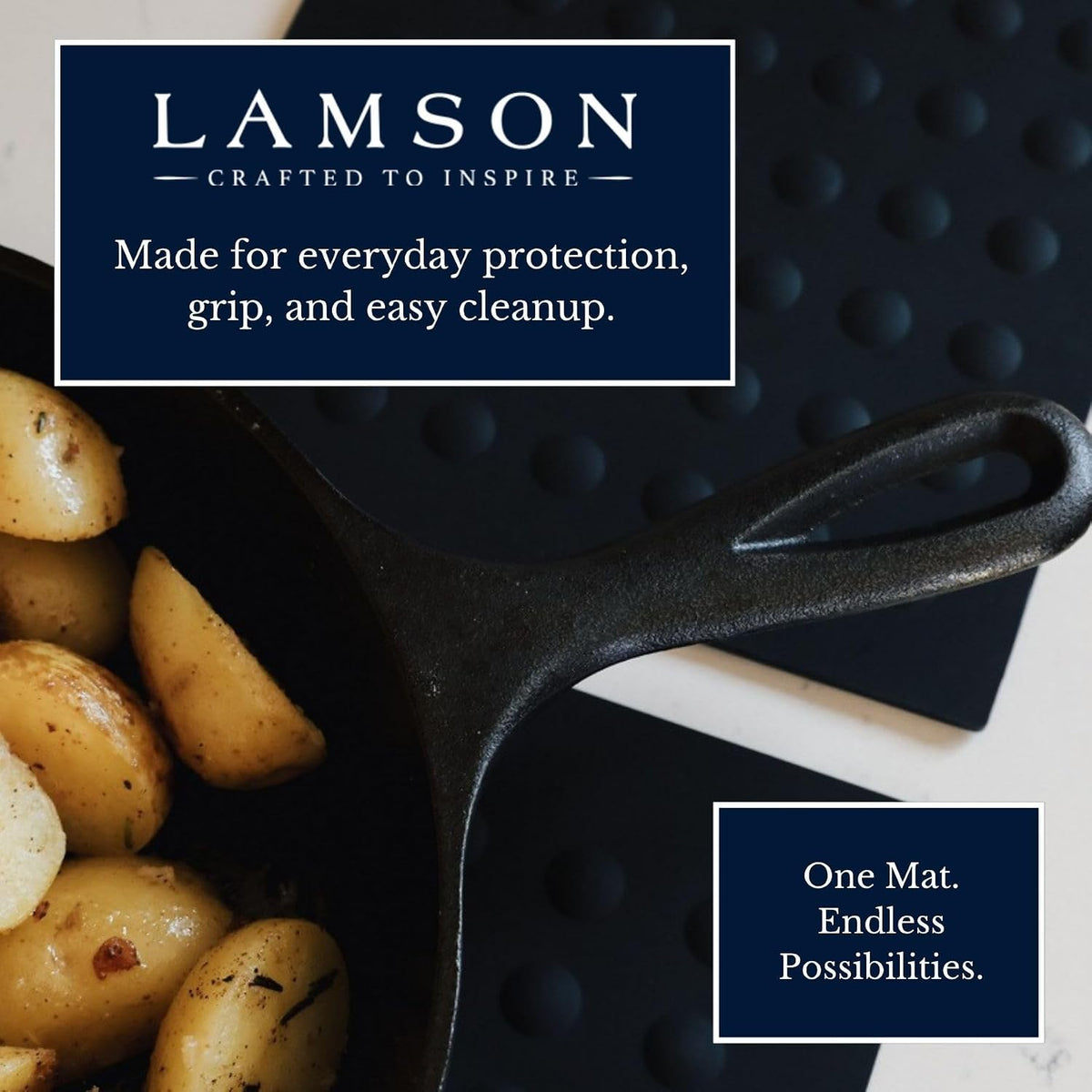 Lamson Silicone Pot Holder, 7x7 in Heat Resistant Trivet, Black