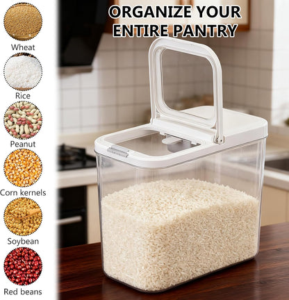 20-25 lbs Rice Dispenser with Measuring Spoon 11.4Qt/12L Large Airtight Food Storage Rice Container Tall and Narrow Food Storage Flour Bin Slim Space-Saving for Kitchen Pantry Organization