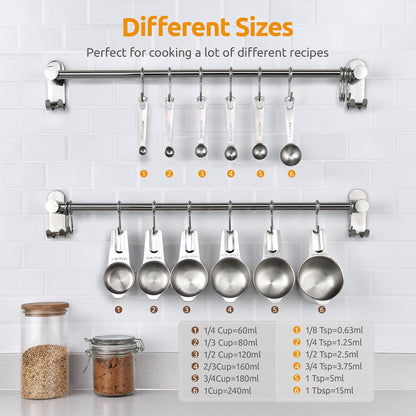 Measuring Cups, U-Taste Magnetic Measuring Cups and Spoons Set of 13 in 18/8 Stainless Steel: 7 Measuring Cups and 5 Measuring Spoons with 1 Professional Magnetic Measurement Conversion Chart