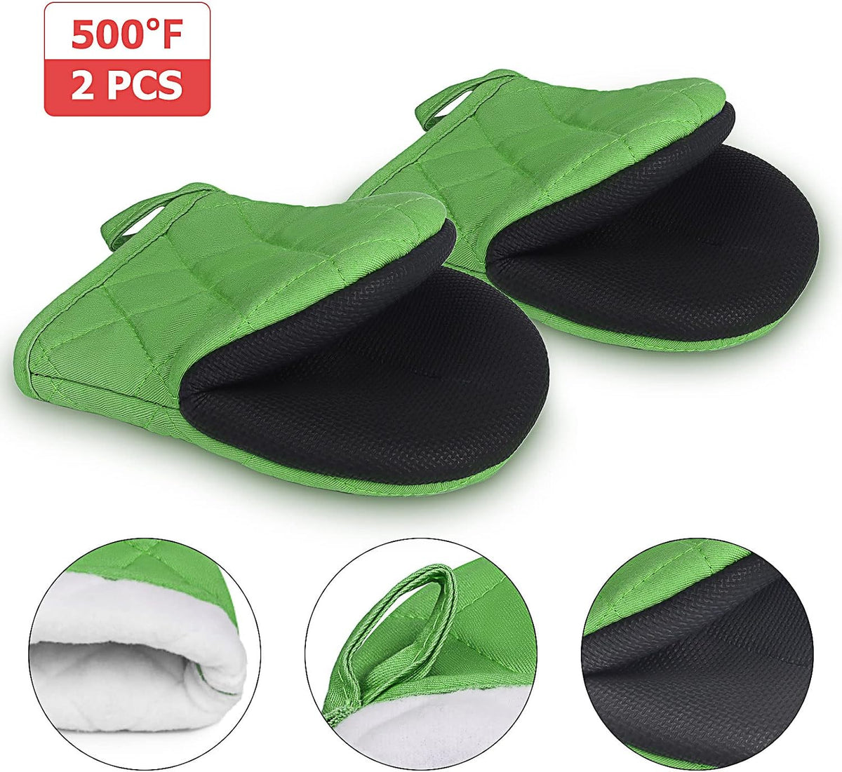 Goldmeet Mini Oven Mitts 2-Pack, 7"x5.5", 500°F Silicone Grip, Gray