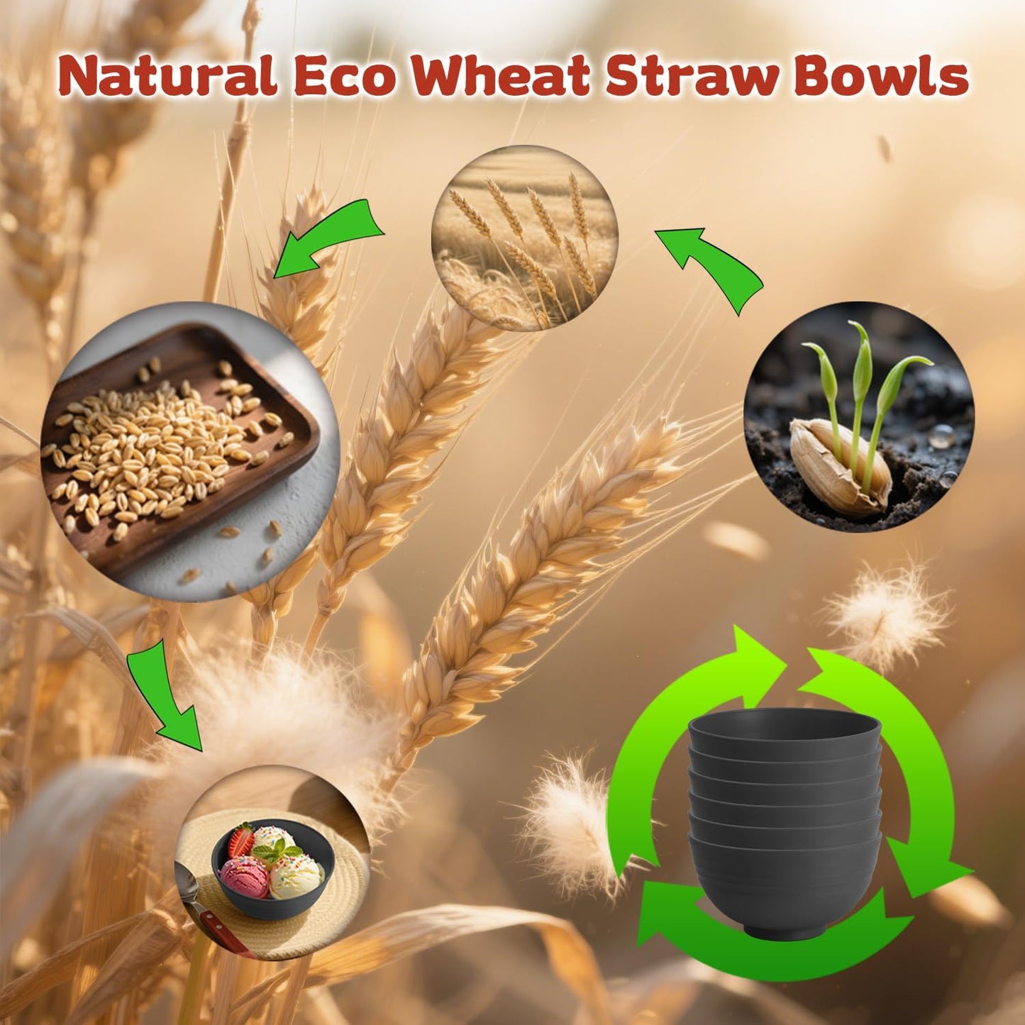 Wrova Wheat Straw Bowls for Kitchen set of 6,Anti-Scald Thick Soup Bowls 40oz,Microwave and Dishwasher Safe Bowl Sets, Unbreakable Cereal Bowl Sets. Vibrant Series