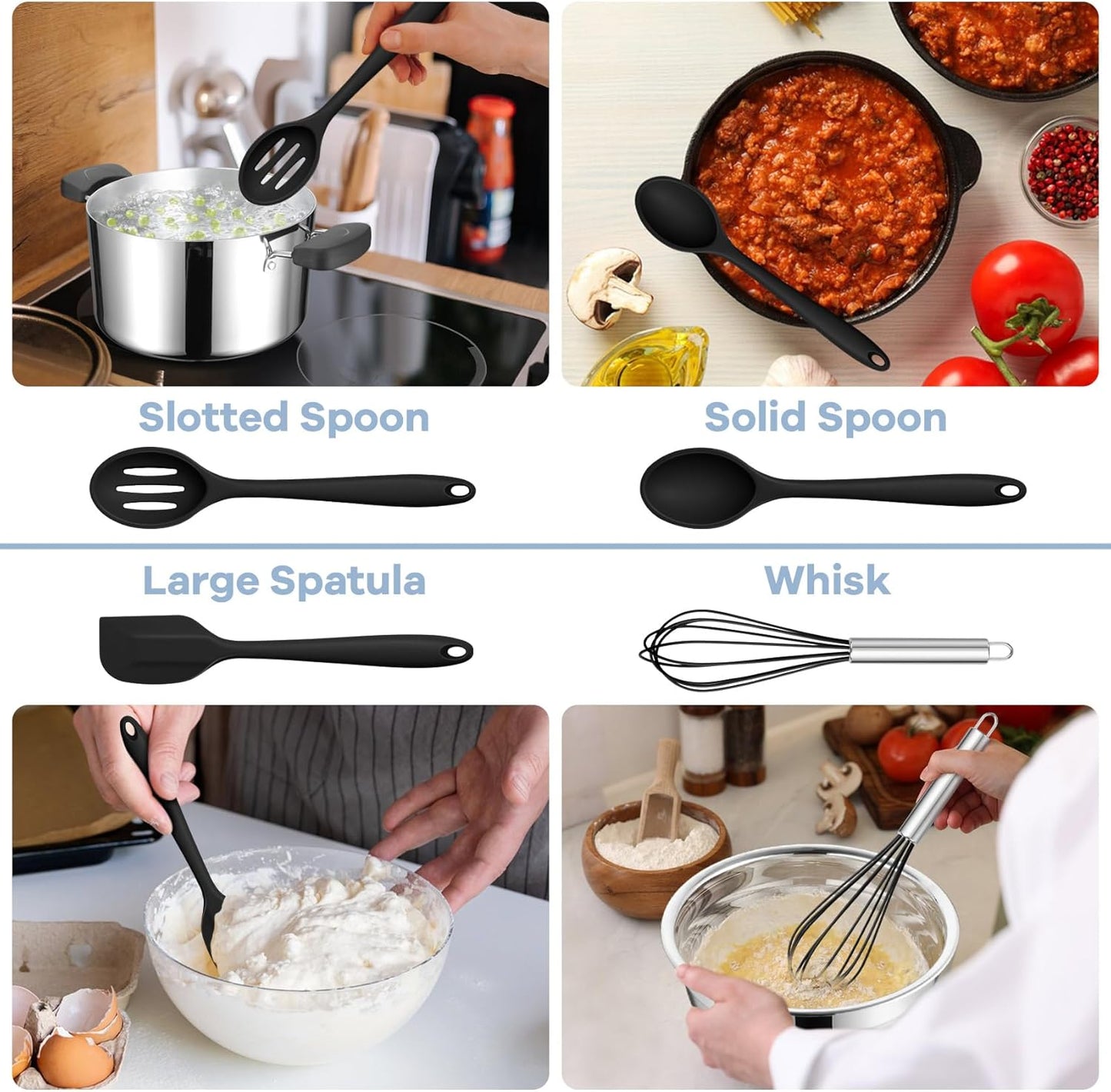 TeamFar Silicone Cooking Utensils Set, 8 PCS Kitchen Utensils Set, 446°F Heat Resistant, Turner, Spatula, Spoon, Whisk, Kitchen Cooking Gadgets Tools for Nonstick Cookware, Dishwasher Safe-Khaki