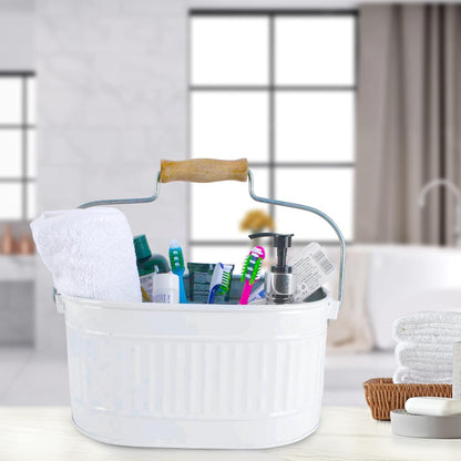 CLEENTABLE Farmhouse Galvanized Metal Utensil Caddy – 4-Compartment Silverware Organizer with Removable Handle for Countertop, Picnic & Party Use (10"x6.5"x5.5", Grey)