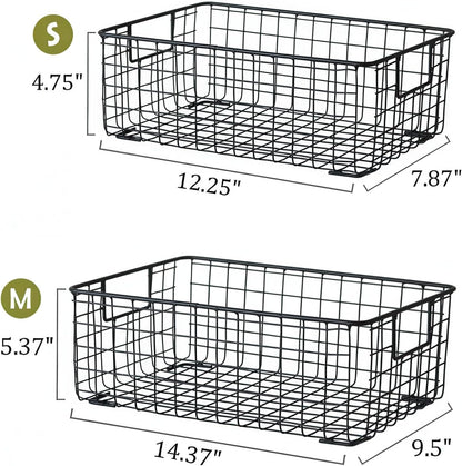 Kingrol 2 Pack Wire Storage Baskets with Handles, Metal Organizer Basket Bins for Home, Office, Nursery, Laundry Shelves Organizer