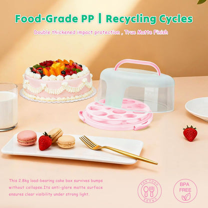 Cake Carrier with Lid and Handle, Bpa-Free Cake Holder with Lid for 10 Inch Round Cake Carrier with 10 pcs Round Golden Cake Boards and Portable Insulated Bag & Two Boxes of Cupcake Paper Liners