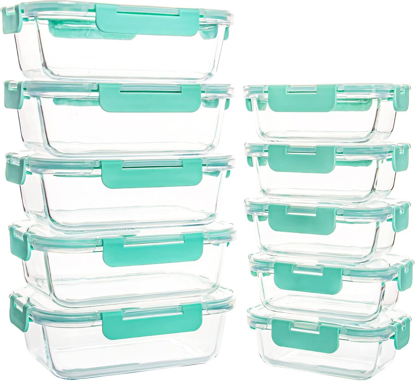 10 Pack Glass Food Storage Containers, Glass Meal Prep Containers with Lids Leak Proof, Microwave & Freezer Safe (34oz & 12oz)