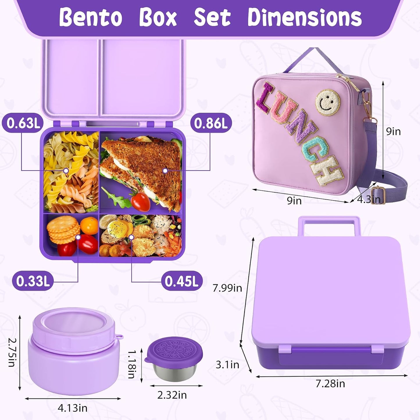 Aimsnk Kids Bento Lunch Box with 8oz Soup Thermo, Kids Leakproof Lunch Food Containers with 4 Compartment,Insulated Hot Food Jar with Lunch Bag for School, Travel (Pink)