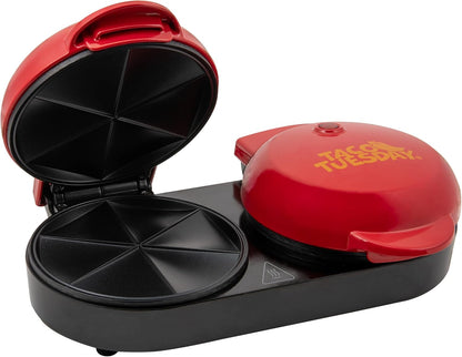 Taco Tuesday Deluxe 8-Inch 6-Wedge Electric Quesadilla Maker with Extra Stuffing Latch, Red