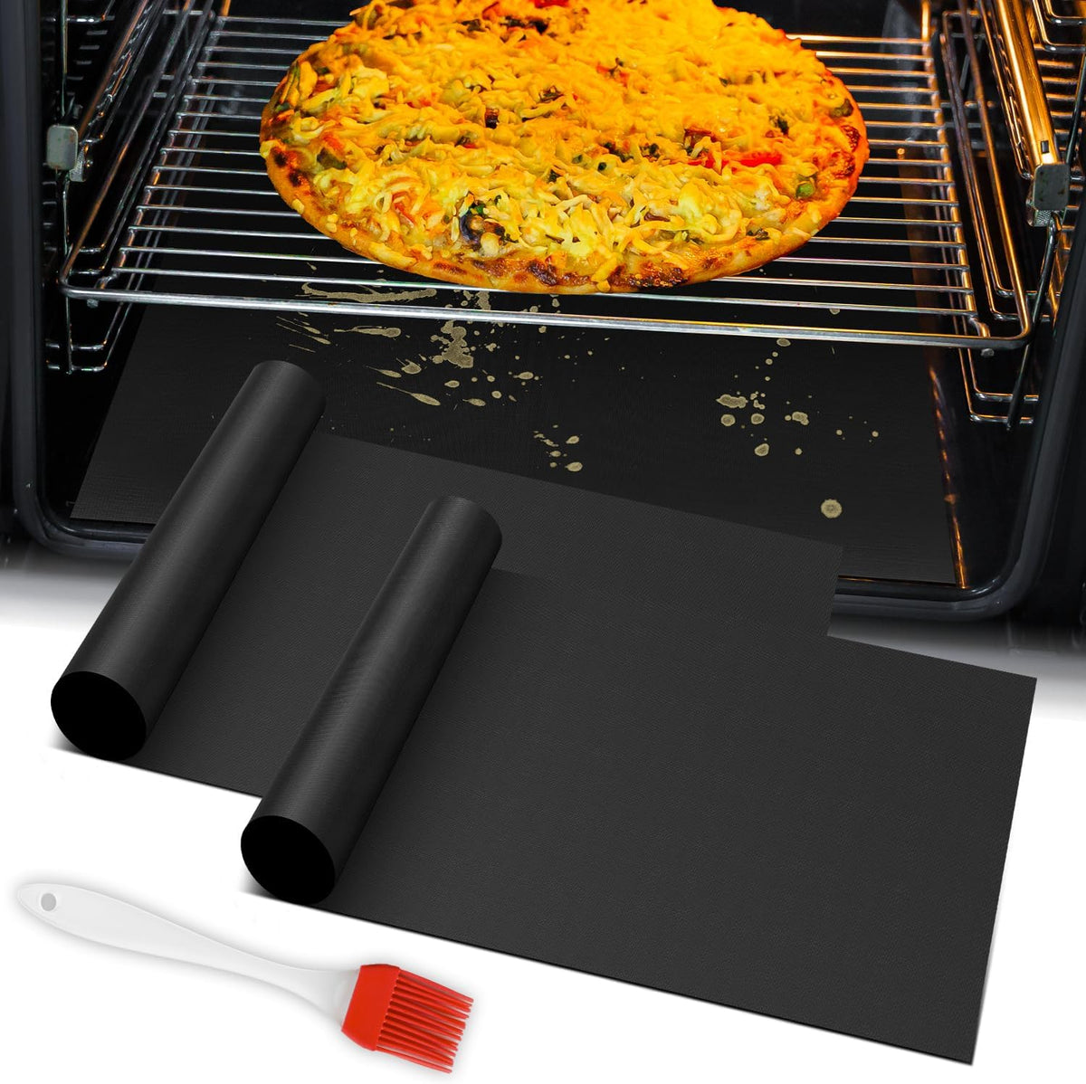 Oven Liners for Bottom of Electric Gas Oven, Reusable Non-Stick Teflon Protector Mat, Heat Resistant Grill Mats Outdoor, Easy to Clean Gas Stove Liners BPA and PFOA Free 23.6"x 15.7" Stovetop Cover