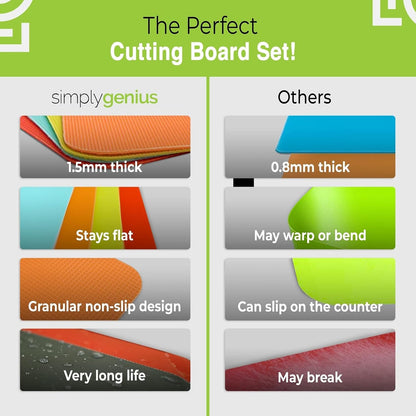 Simply Genius Flexible Cutting Board Set - Color-Coded Plastic Cutting Board Mats - Dishwasher-Safe Chopping Surfaces - Space-Saving Kitchen Mat Storage - 4-Pack Multicolor 11.5 x 15 in