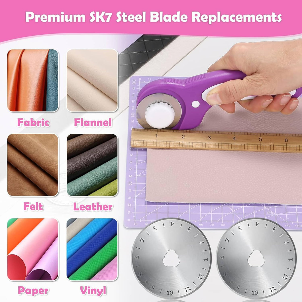 Rotary Cutter and Mat Set, Audab Self Healing Sewing Mats Shirt Cutter 45mm Fabric Cutter Wheel with 2 Blades Rotary Cutting Mat for Crafts Fabric Quilting Hobby (9" x 12" (A4)