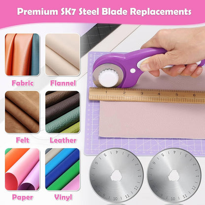 Rotary Cutter and Mat Set, Audab Self Healing Sewing Mats Shirt Cutter 45mm Fabric Cutter Wheel with 2 Blades Rotary Cutting Mat for Crafts Fabric Quilting Hobby (9" x 12" (A4)
