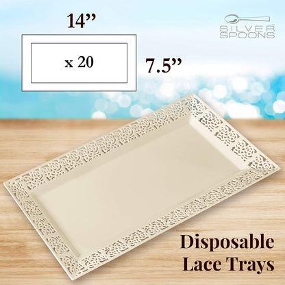 Rectangle White Serving Tray (2-Pack) - 17.5" Disposable Serving Platter for Appetizer, Fruits & Serving Dishes | Perfect Plastic Tray For Party Serveware