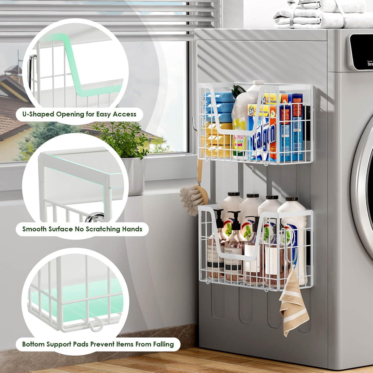 2 Set Magnetic Shelf for Fridge, Potato & Onion Storage Bins, Magnetic Fruit Basket for Refrigerator Pantry Kitchen Counter Laundry Organizer, Fridge Magnetic Spice Rack Magnet Fridge Storage