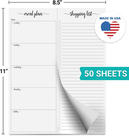 321done Magnetic Weekly Meal Plan Shopping Checklist Notepad - Tear-Off 50 Sheets, 5.5x8.5 - Undated, Sunday to Saturday To-Do List Planner, Schedule Weekly Desk Pad, Weekday Planning Notepad - Made in USA