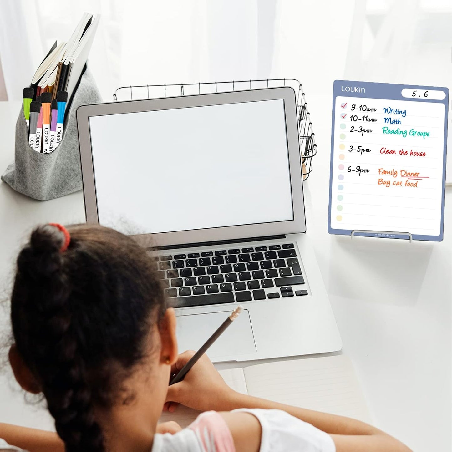 loukin Dry Erase Checklists 4 Pack, Electrostatic Clings to Any Shiny Surface, 7.9"×5.9" Whiteboard Shopping List, Reusable to do List for Office, Classroom, Refrigerator, 6 Markers&1 Eraser Included