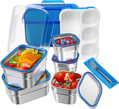 DaCool Stainless Steel Lunch Box Bento for Kids Adults Leakproof BPA-Free Metal Lunch Containers Tray 5-Compartment with Fork for Girls Food Snack Containers for School Outdoors, Pink