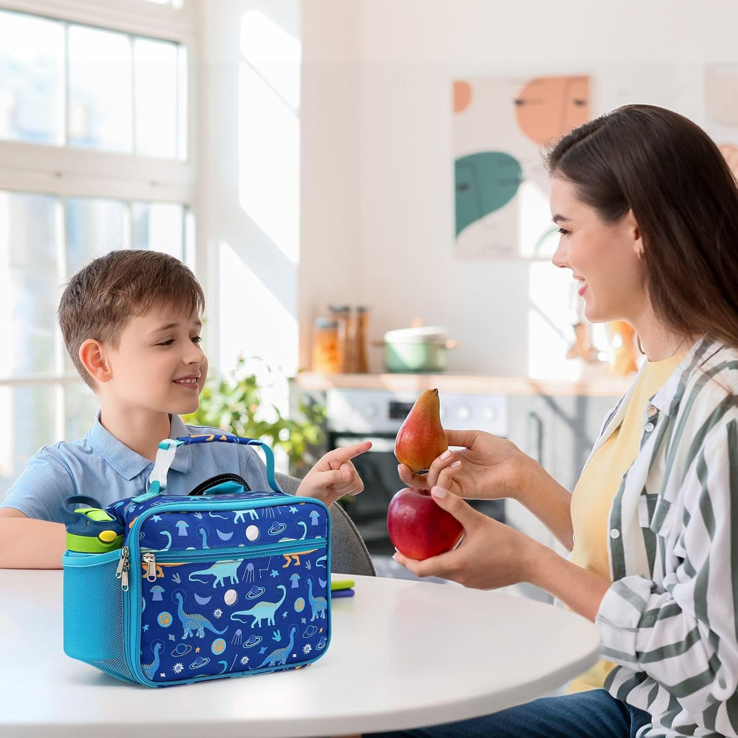 Bagseri Kids Lunch Bag Boys - Thermal Insulated Lunch Box Tote with Water Bottle Holder, Reusable Leak-Proof Kids Lunch Box for Daycare & School, Black Dinosaur (Containers Not Included)