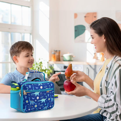 Bagseri Kids Lunch Bag Boys - Thermal Insulated Lunch Box Tote with Water Bottle Holder, Reusable Leak-Proof Kids Lunch Box for Daycare & School, Black Dinosaur (Containers Not Included)