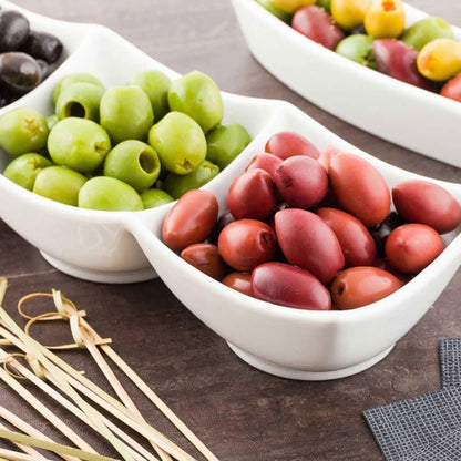 Restaurantware 18 Ounce Triple Bowl Serving Dish 1 Square Porcelain Condiment Tray - Serve Snacks Dips or Condiments For Parties Buffets Or Catering White Porcelain 3 Section Serving Dish