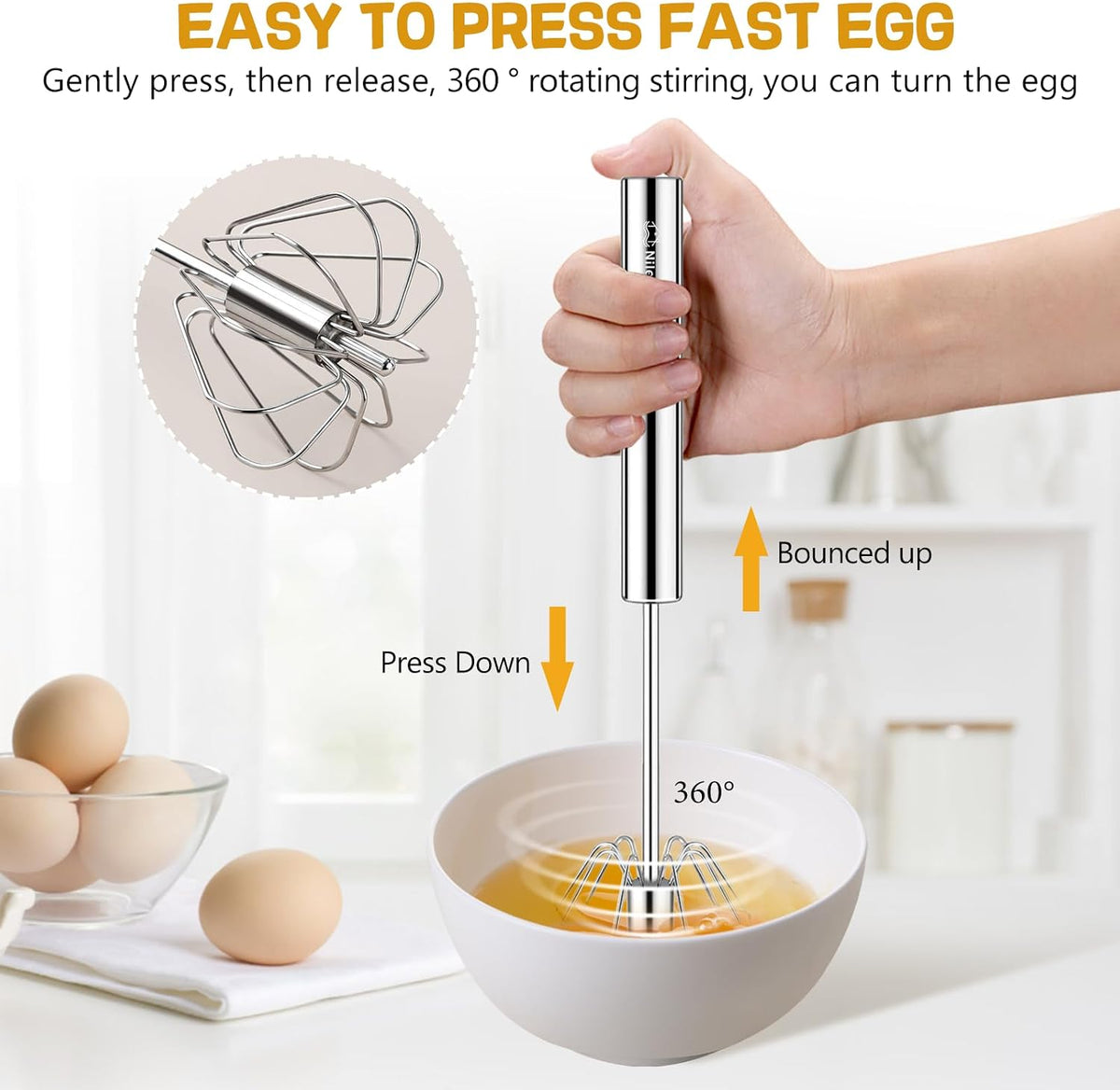 NileHome 3-Pack Stainless Steel Whisk Set, Kitchen Utensils for Cooking