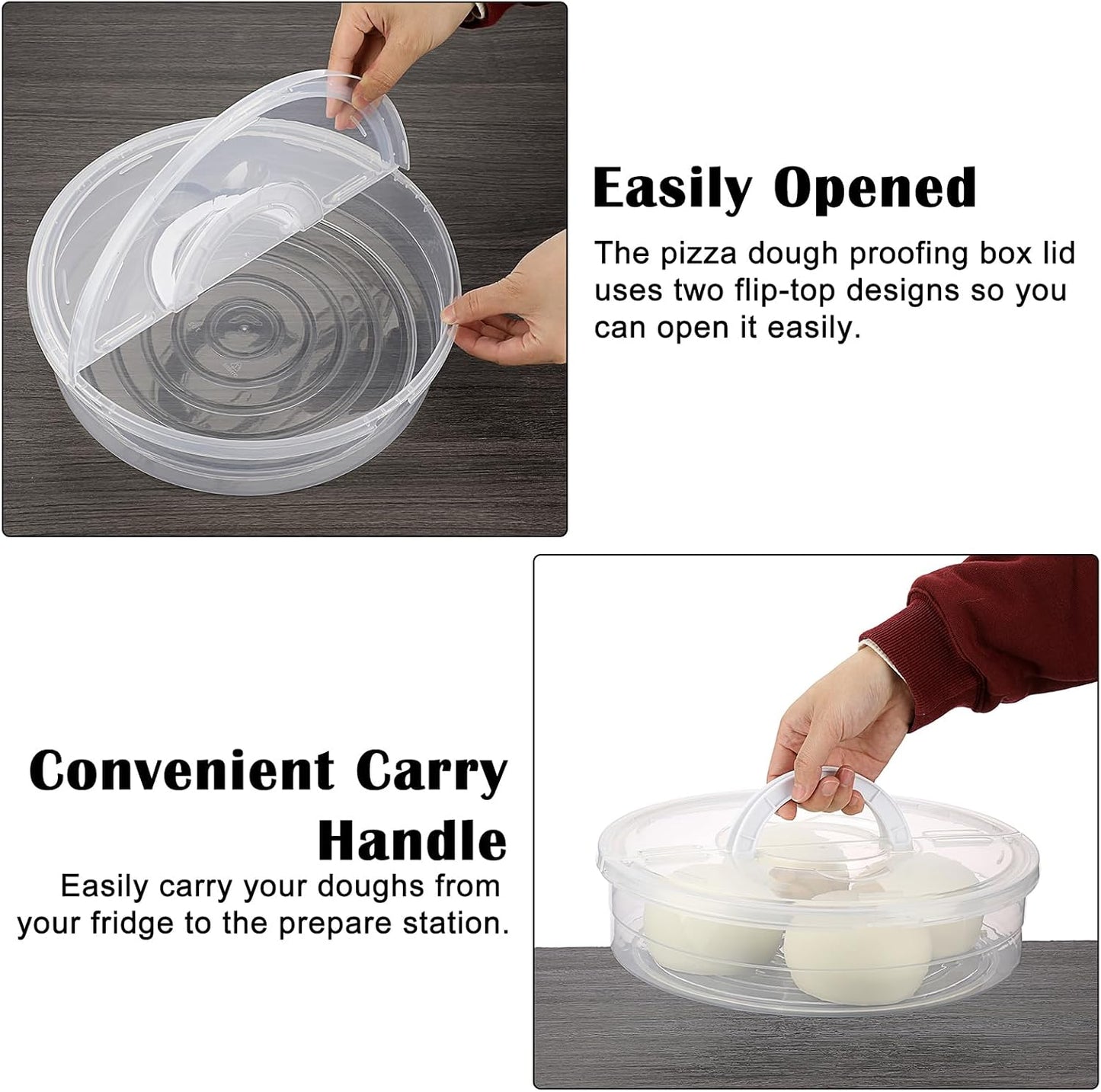 BSTKEY 12 inch Round Pizza Keeper, Food Storage Container with Lid and Handle, Pizza Dough Tray Fits 2-4 Dough Balls, Clear Plastic Food Storage Carrier for Cheese Cake Cupcakes Pies Pastries Fruit