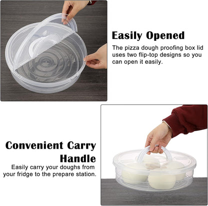 BSTKEY 12 inch Round Pizza Keeper, Food Storage Container with Lid and Handle, Pizza Dough Tray Fits 2-4 Dough Balls, Clear Plastic Food Storage Carrier for Cheese Cake Cupcakes Pies Pastries Fruit