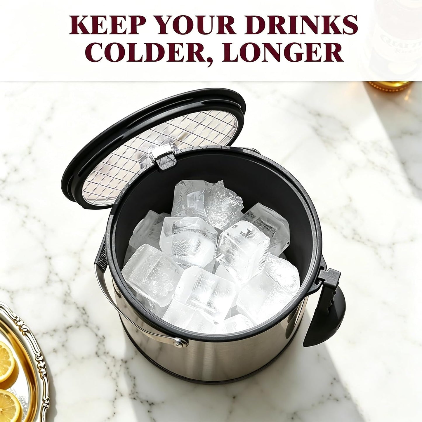 6.8L/7QT Insulated Ice Bucket with Lid & Scoop,Double-Wall Ice Bucket for Parties,Cocktail Bar(White)