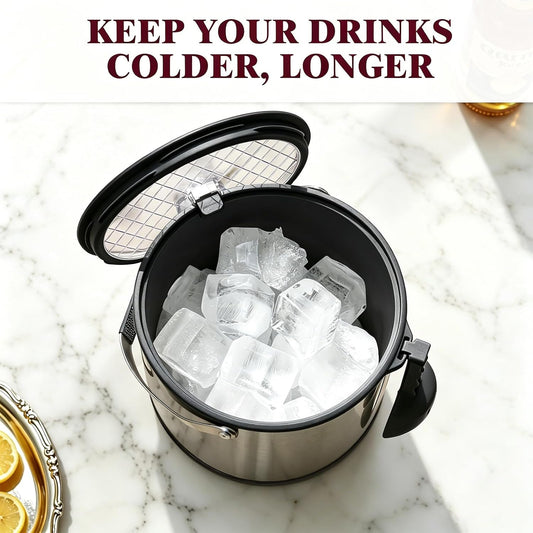 6.8L/7QT Insulated Ice Bucket with Lid & Scoop,Double-Wall Ice Bucket for Parties,Cocktail Bar(White)