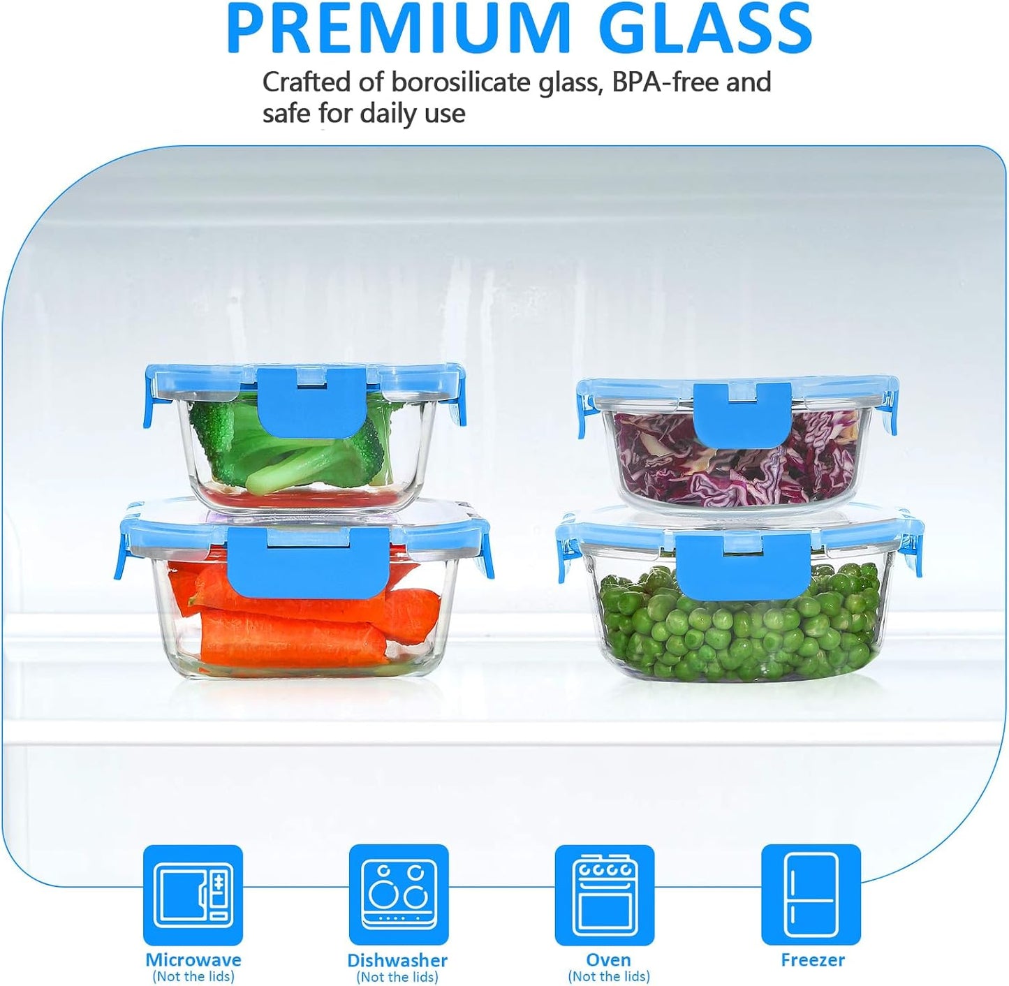 KOMUEE 24 Pieces Glass Food Storage Containers Set, Meal Prep Containers-Stackable Airtight Glass Storage Containers with lids,Freezer, Microwave, Oven Safe,Green