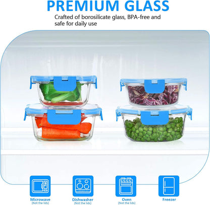 KOMUEE 24 Pieces Glass Food Storage Containers Set, Meal Prep Containers-Stackable Airtight Glass Storage Containers with lids,Freezer, Microwave, Oven Safe,Green