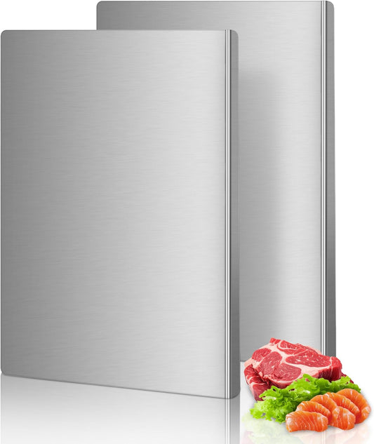 Stainless Steel Cutting Board Set for Kitchen, 2 Pack Metal Cutting Board with Counter Lip Dishwasher Safe Chopping Board for Meat, Vegetables, Fruits, Bread, Kneading (40 x 30cm/ 16 x 12 in)