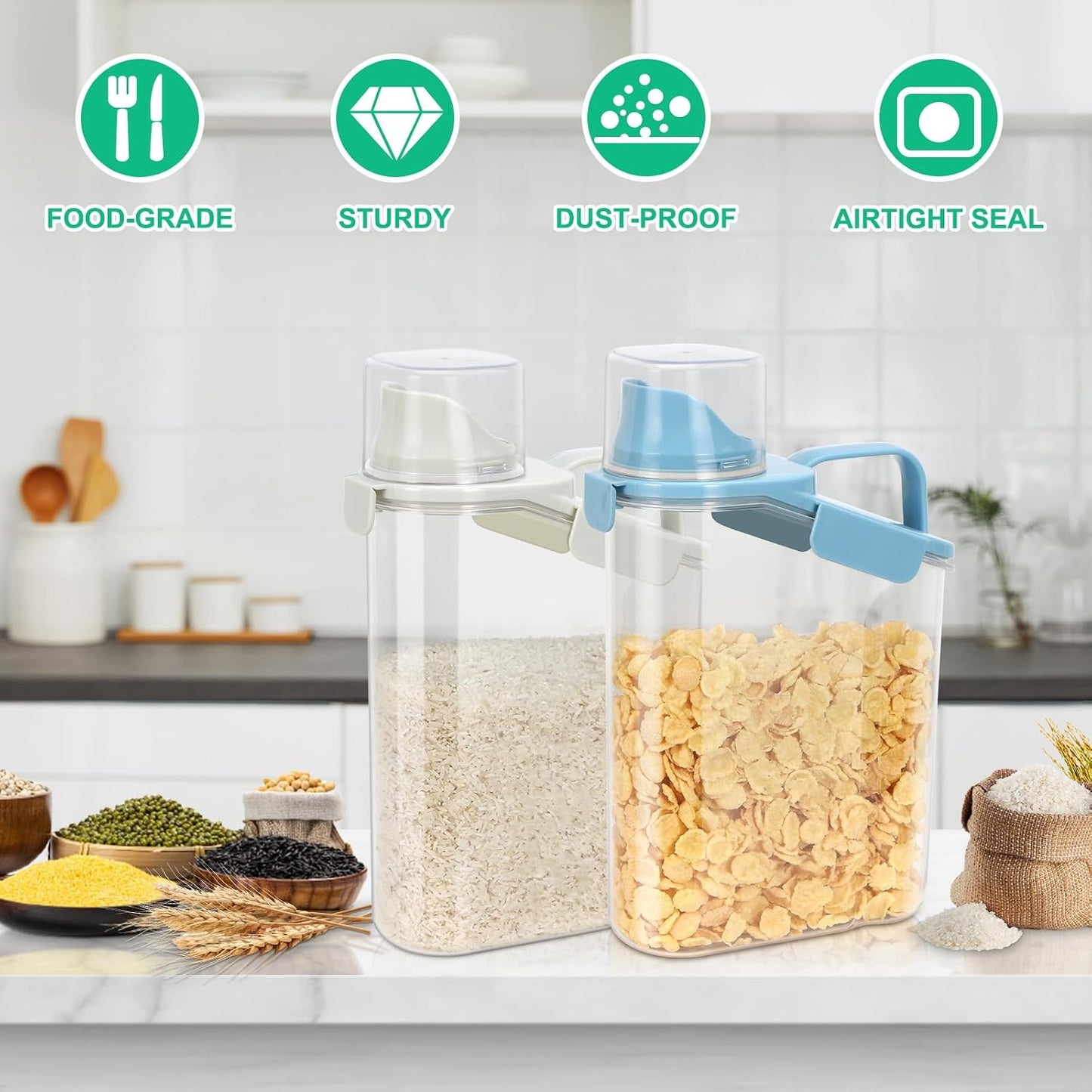 TBMax 2 Pack Airtight Rice Container 5 Lbs +10 Lbs, Cereal Container Oatmeal Storage with Easy-pouring Spout & Handy Cup for Flour Grain Beans, Pet Dog Cat Bird Food Storage Dispenser -Pink