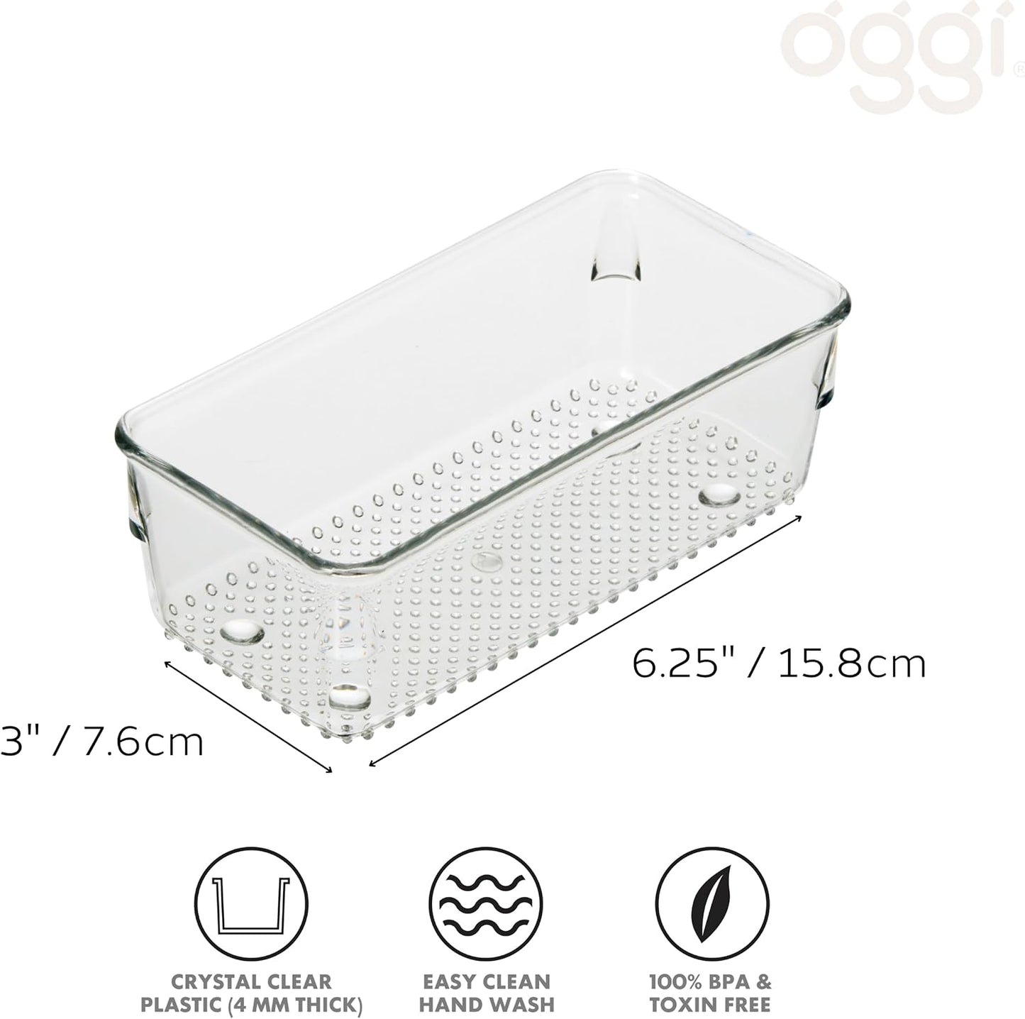 Oggi Clear Drawer Organizer - 3" X 12.5" - Ideal for Organizing Kitchen Drawers, Office, Desk, Silverware, Kitchen Utensils, Cosmetics and Bathrooms